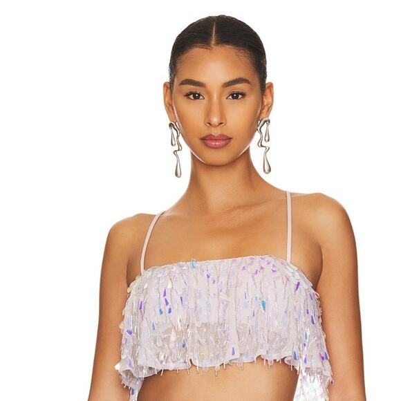 MAJORELLE Mallory Embellished Crop Top in Silver Small
